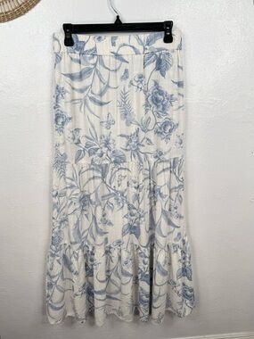 Haver & Blair London Skirt Womens XS Ivory Floral Toile Tiered Maxi